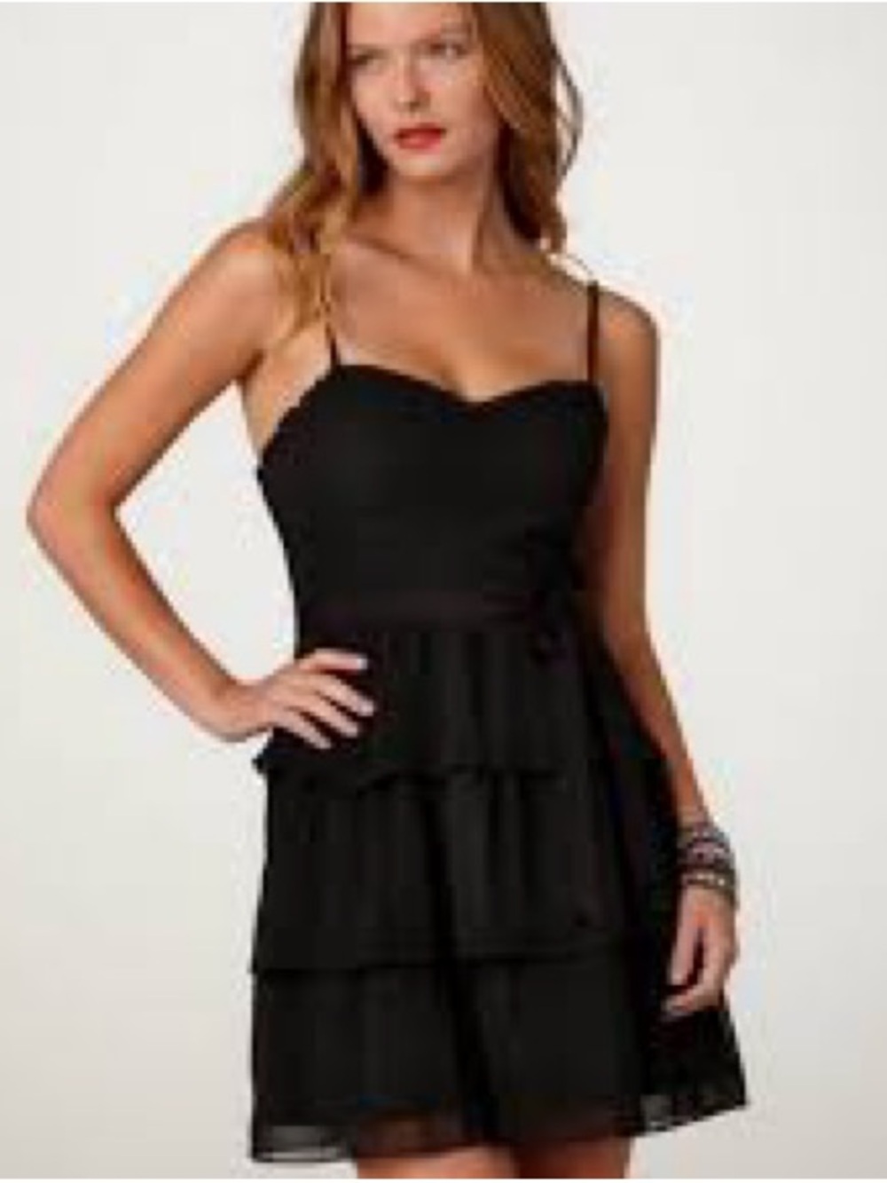 American Eagle, outfitters Black Tiered Sweetheart Bust Spaghetti-Strap Dress